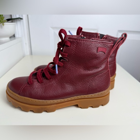 Camper Burgundy red Leather Lace-Up Combat girls  Boots | Size 34 (US 3.5) - Picture 3 of 15
